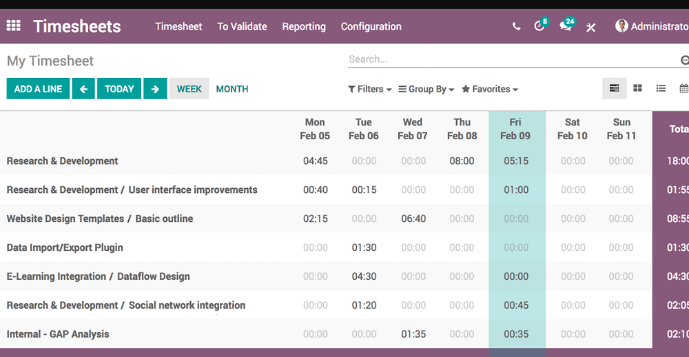 odoo timesheets