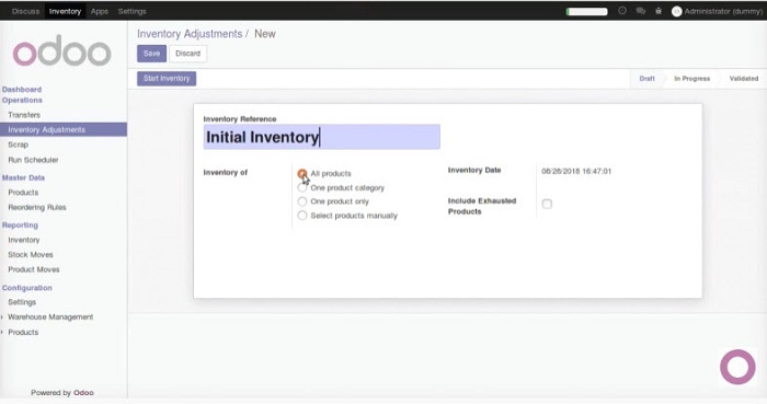 odoo inventory adjustments
