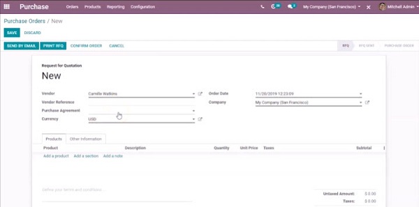 odoo purchase orders