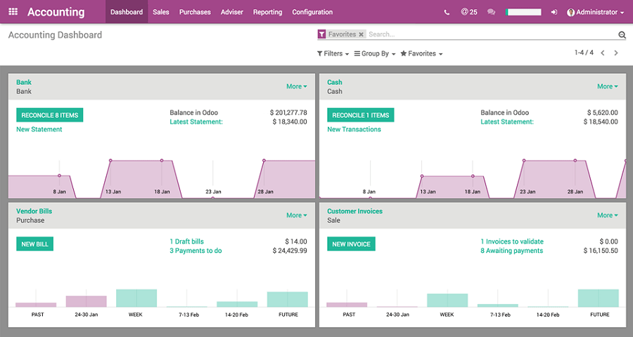 Accounting dashboard administrator