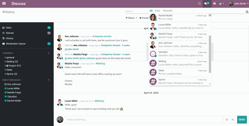 Odoo discuss features
